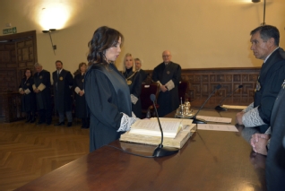 La magistrada Beatriz Pérez Heredia durante la toma de posesión de su cargo como Presidenta de la Social del TSJA